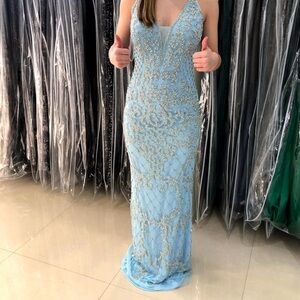 Glamorous Light Blue Sequin Prom Dress